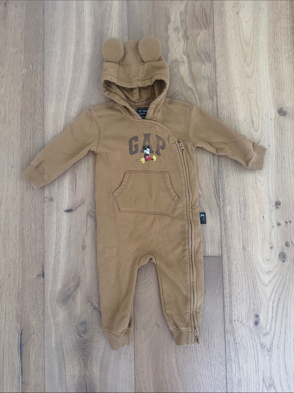 GAP x Disney Brown Hooded Mickey Mouse One-Piece With Mouse Ears